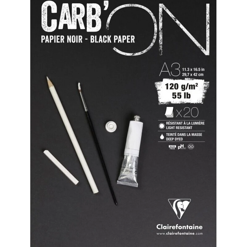 Clairefontaine Carb'ON sort papirblok, 120 g, 20 ark