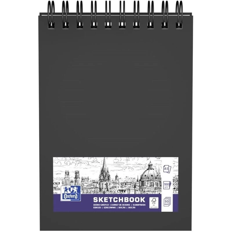Oxford Art Skitsebog A5 50 ark - Sort dobbeltspiral