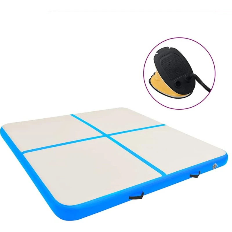 vidaXL oppustelig gymnastikmåtte 200x200x10 cm med pumpe, blå