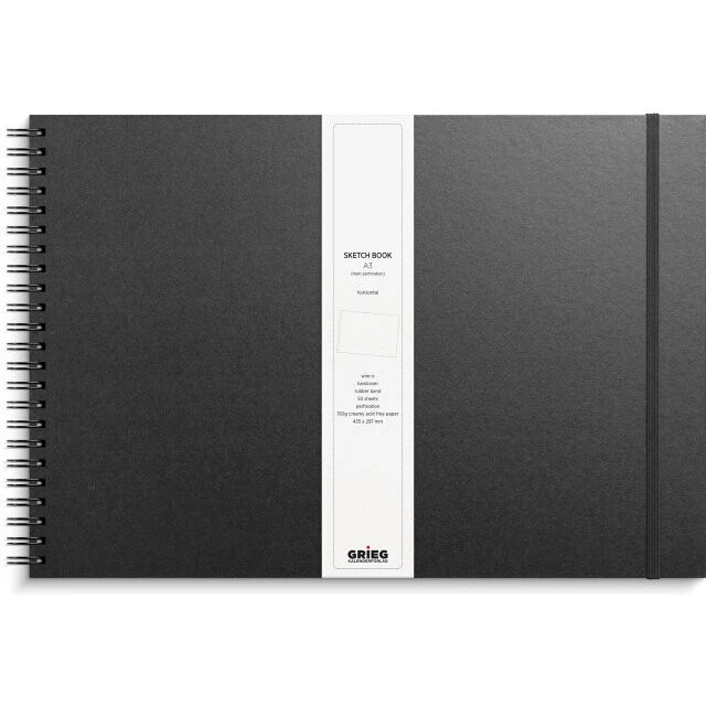 Skitseblok A3 Large sort kunstskind, 50 ark 150 g/m²