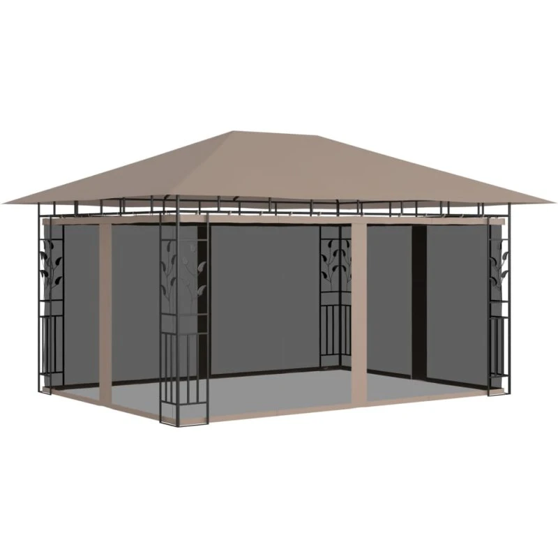 vidaXL Pavillon med myggenet 4x3x2,73 m 180 g/m² gråbrun
