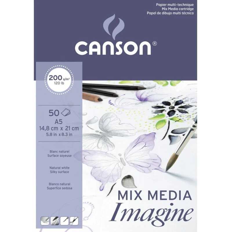 Canson Imagine Skitsebog A5 200 g, 50 ark, hvid