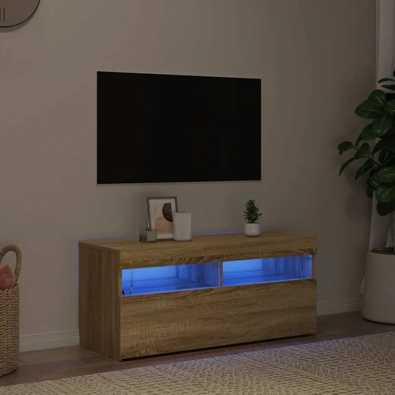 vidaXL tv-bord med LED-lys 90x35x40 cm Sonoma-eg
