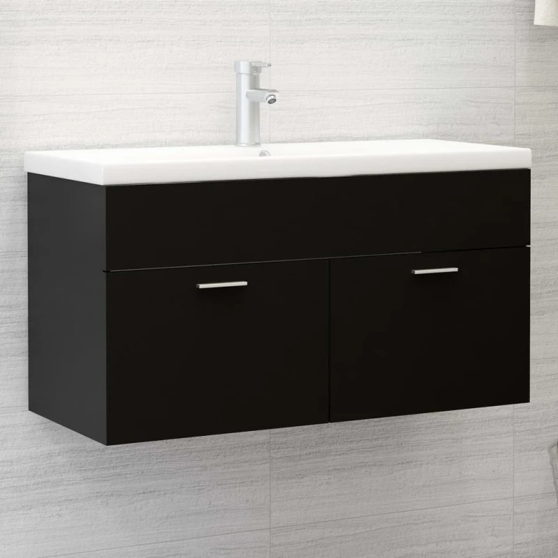 vidaXL vaskeskab 90x38,5x46 cm konstrueret træ, sort