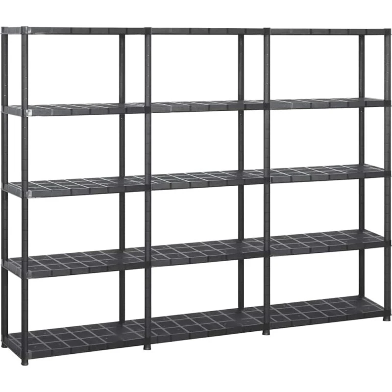 vidaXL opbevaringsreol 5 hylder 213x38x170 cm sort (plast)