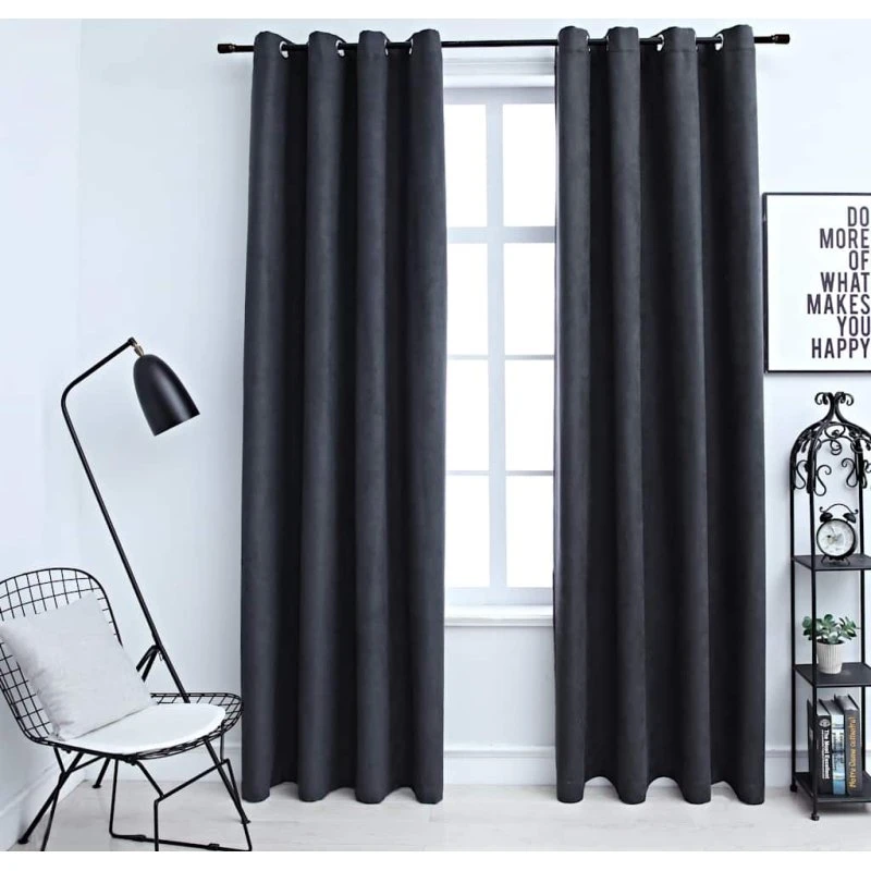 vidaXL Mørklægningsgardiner 2 stk. 140x175 cm Antracit m. metalringe