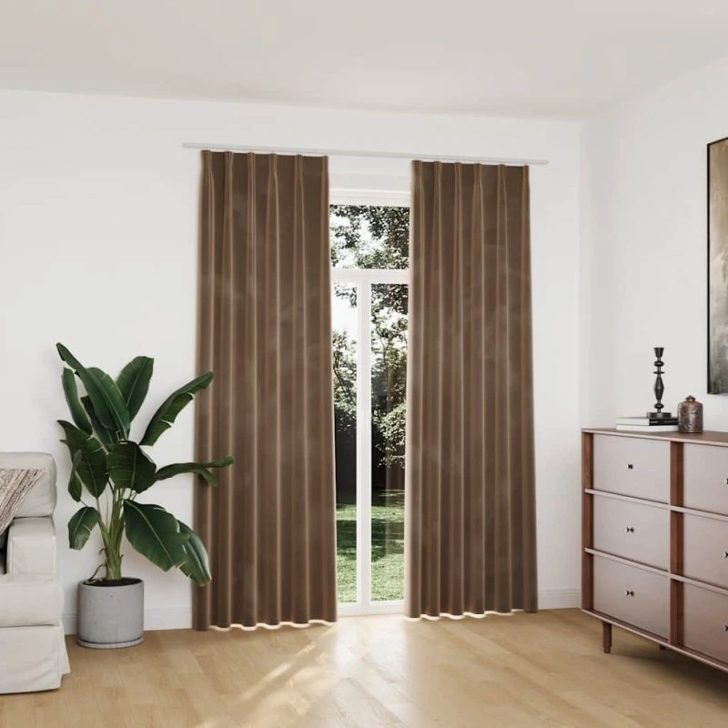 vidaXL mørklægningsgardiner fløjl 2 stk. 140x225 cm beige