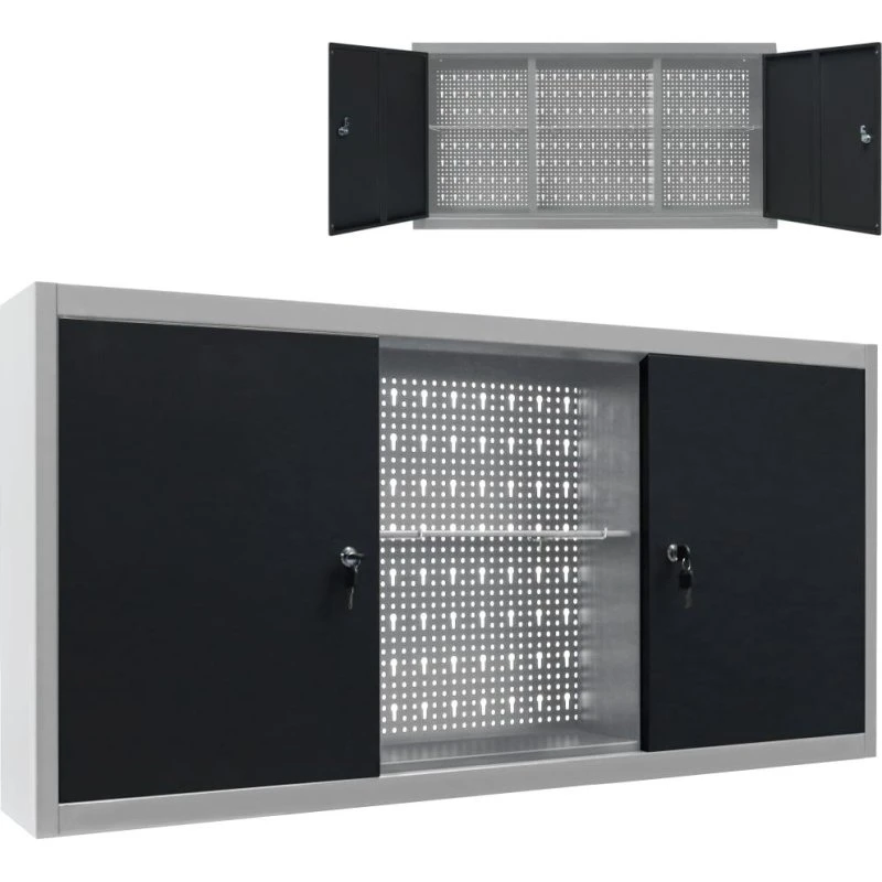 vidaXL vægmonteret værktøjsskab industristil grå/sort