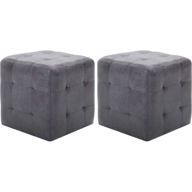 vidaXL puf 2 stk. 30 x 30 x 30 cm imiteret ruskind, grå