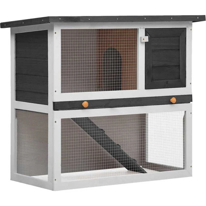 vidaXL udendørs kaninbur i træ med 1 dør, grå