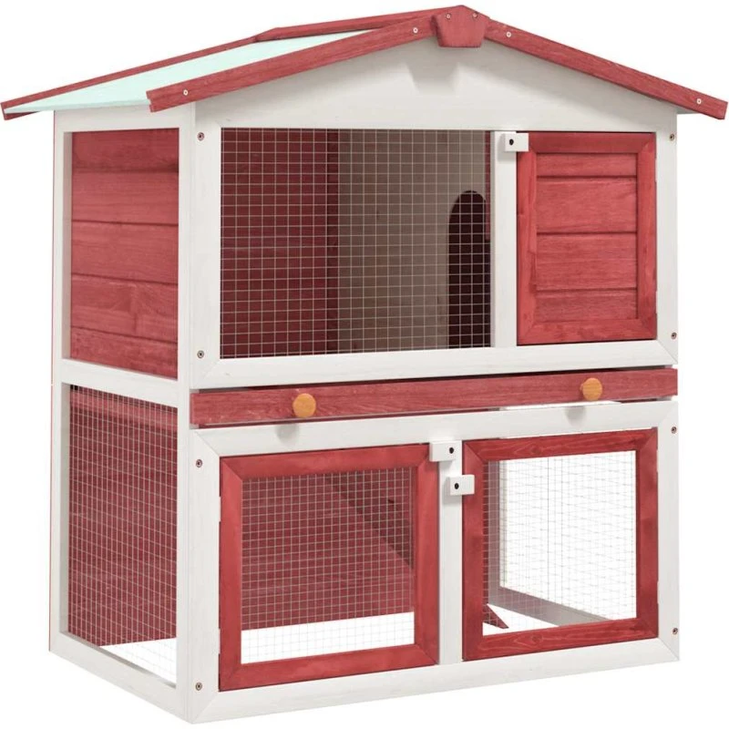 vidaXL udendørs kaninbur i træ med 3 døre, rød