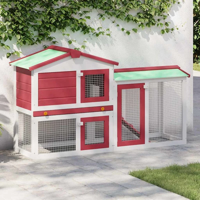 vidaXL udendørs kaninbur i træ 145x45x84 cm rød/hvid