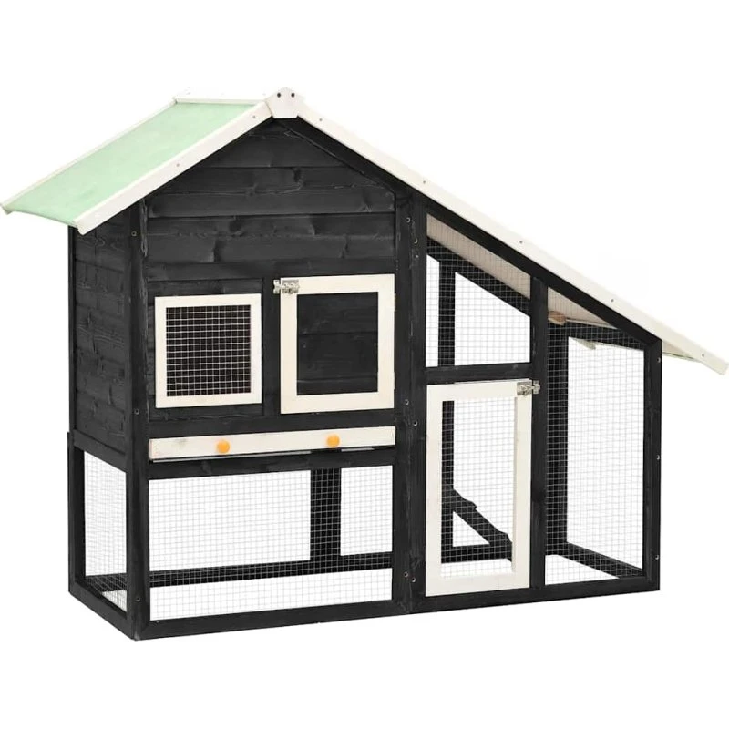 vidaXL kaninbur 140x63x120 cm massivt fyrretræ, grå/hvid