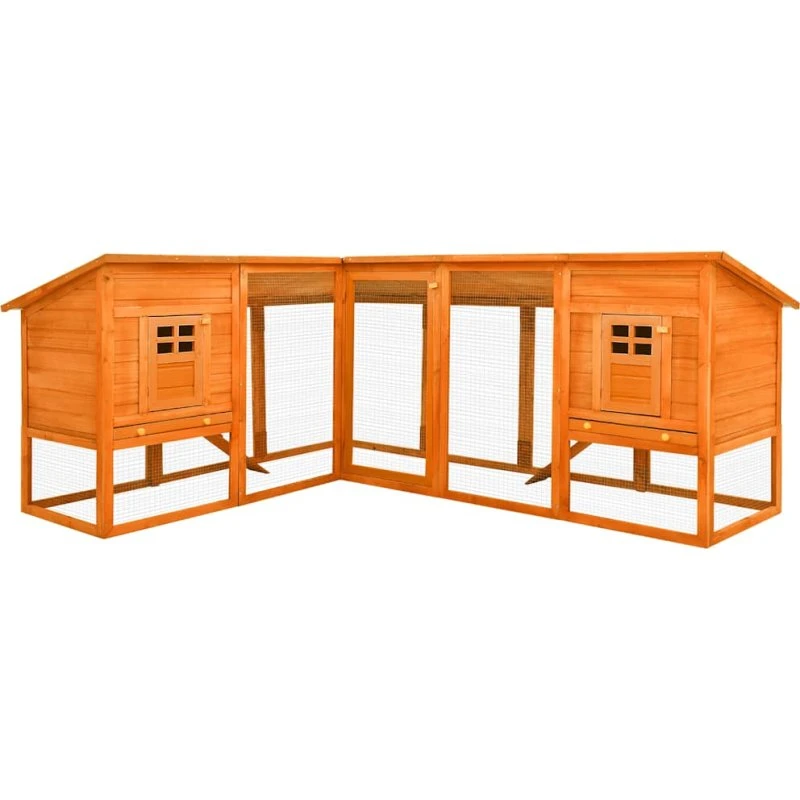 vidaXL Udendørs kaninbur i massivt fyrretræ med løbegård, brun