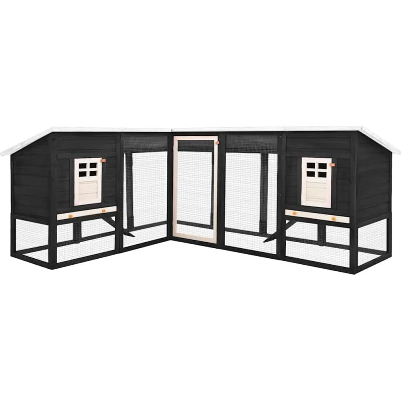 vidaXL udendørs kaninbur i massivt fyrretræ grå/hvid med løbegård