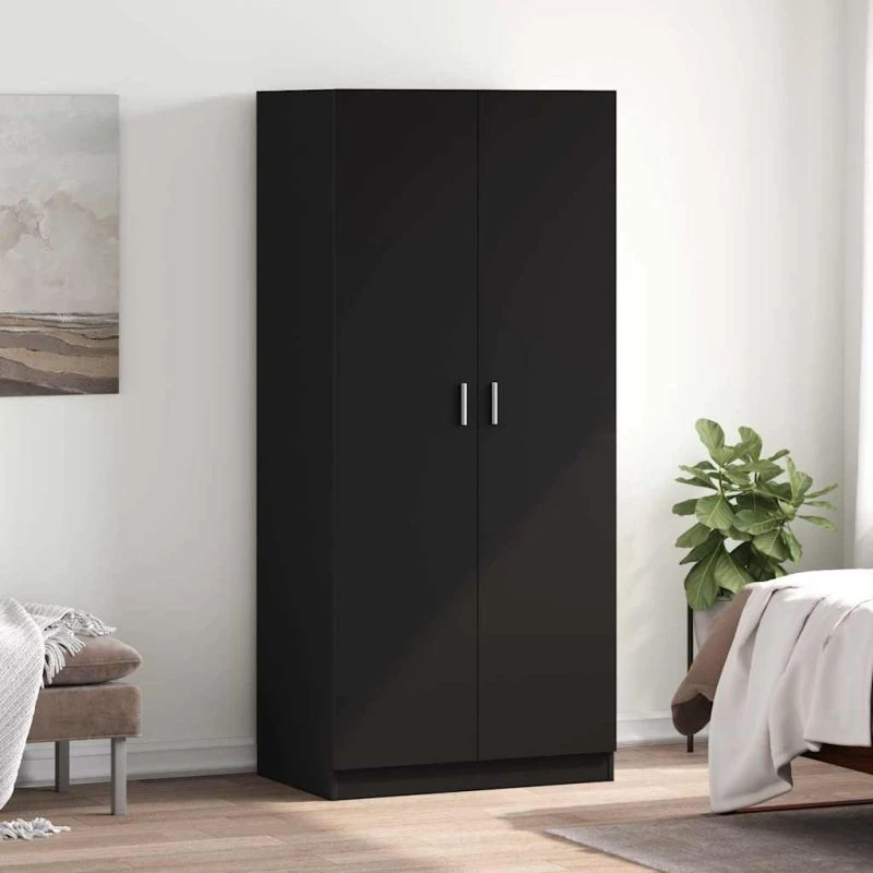 vidaXL klædeskab 80x52x180 cm sort, konstrueret træ
