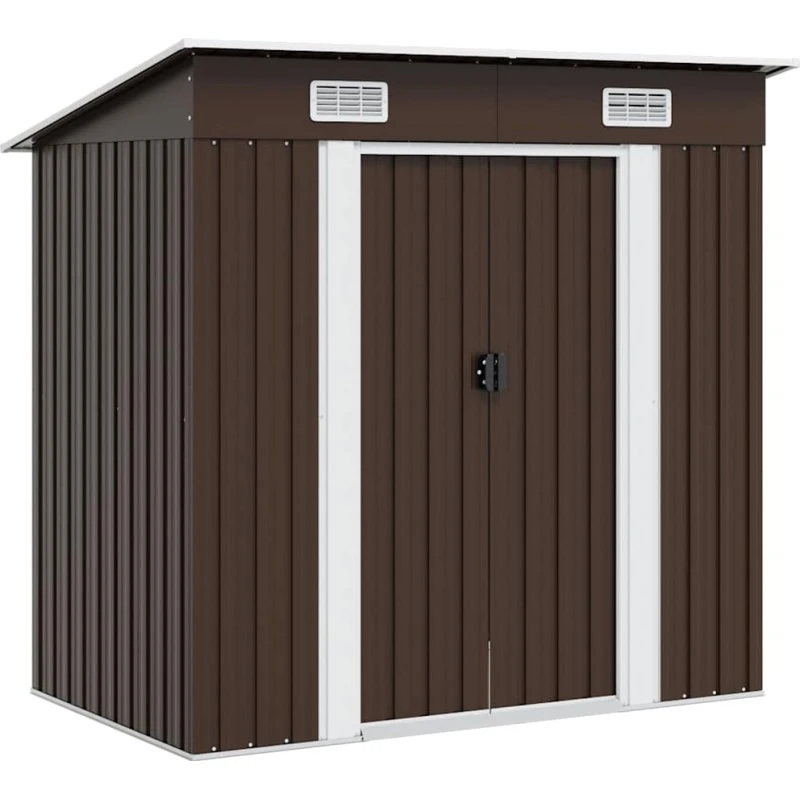 vidaXL opbevaringsskur i galvaniseret stål 194x121x181 cm, brun