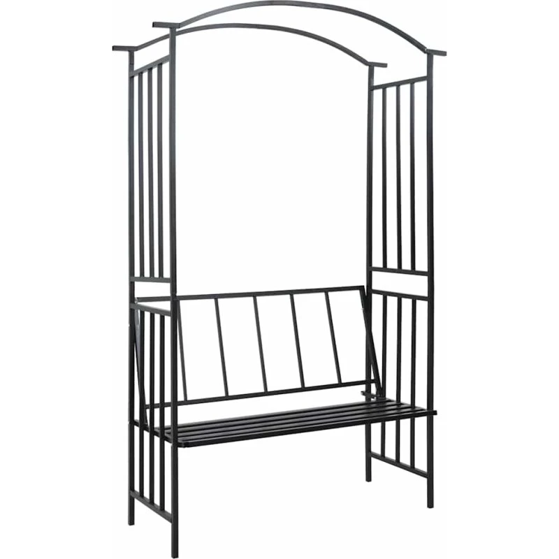 vidaXL havebue med bænk 128x50x207 cm sort jern