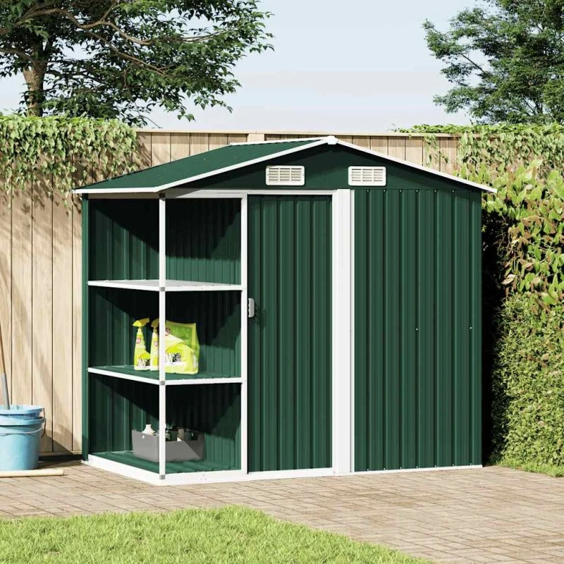 vidaXL haveskur med reol 205x130x183 cm, grønt jern