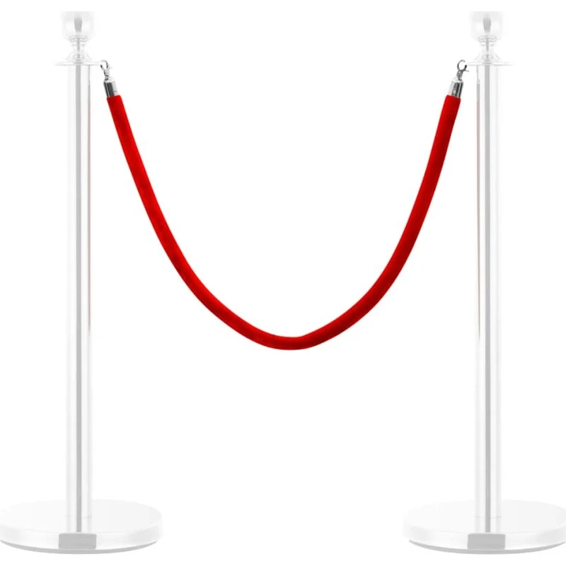 vidaXL fløjlsreb til afspærringsstolper, rød med sølvkroge