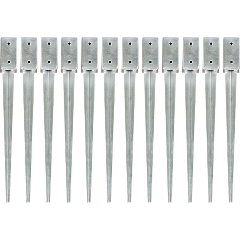 vidaXL jordpløkker 12 stk. 7x7x75 cm galvaniseret stål, sølv