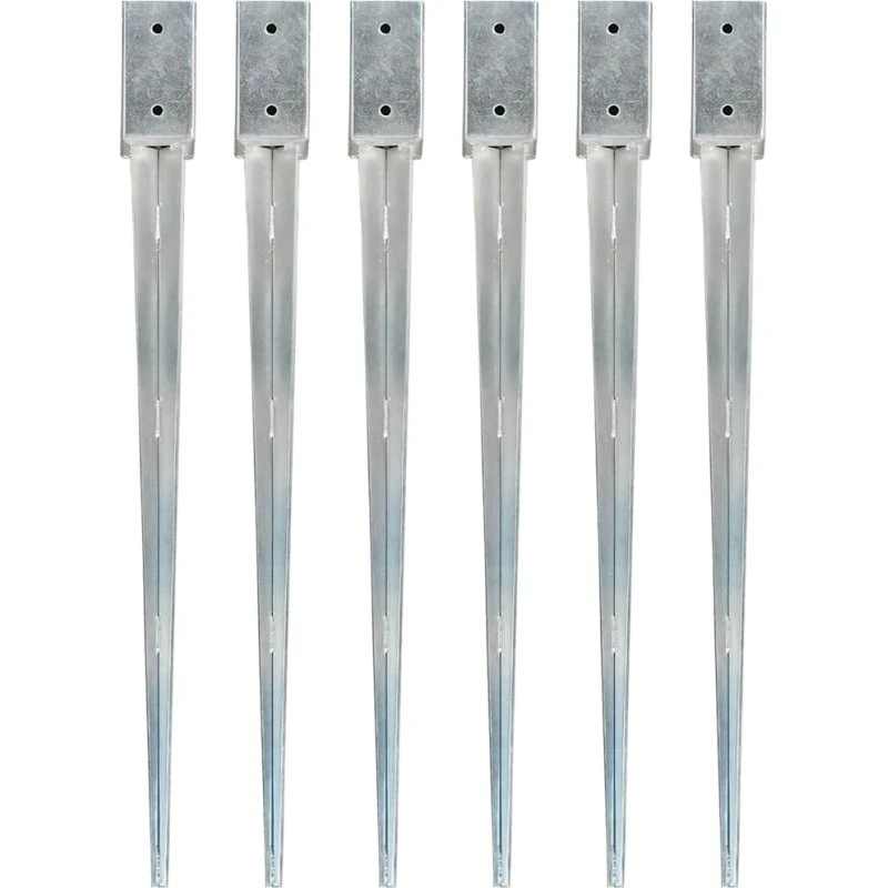 vidaXL jordpløkker 6 stk 7x7x90 cm galvaniseret stål sølvfarvet