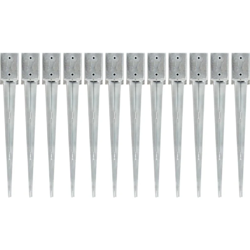 vidaXL jordpløkker 12 stk. 9 x 9 x 75 cm galvaniseret stål sølvfarvet