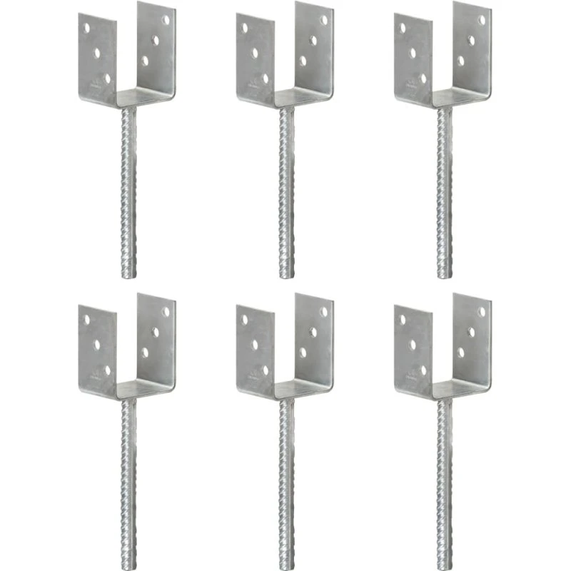 vidaXL hegnspløkker 6 stk 8x6x30 cm galvaniseret stål, sølv