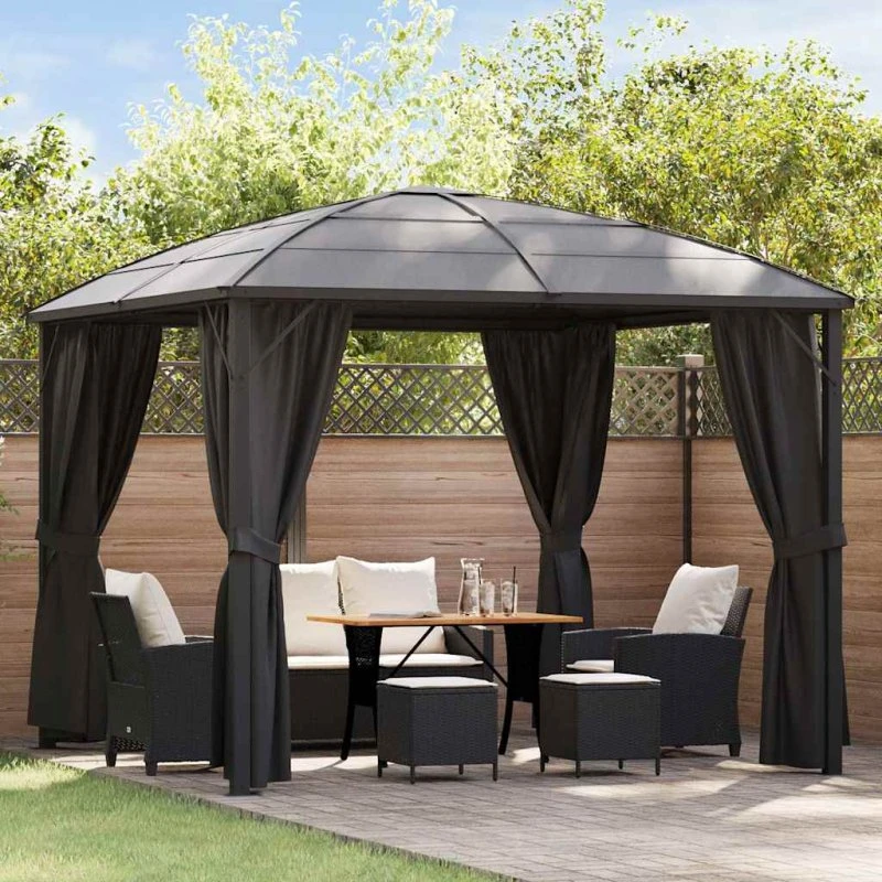 vidaXL pavillon med gardiner 300x300x265 cm antracitgrå