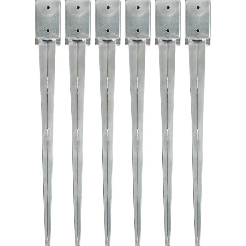 vidaXL jordpløkker 6 stk 9x9x90 cm galvaniseret sølv