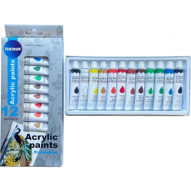 Acrylfarver 12 tuber á 12 ml