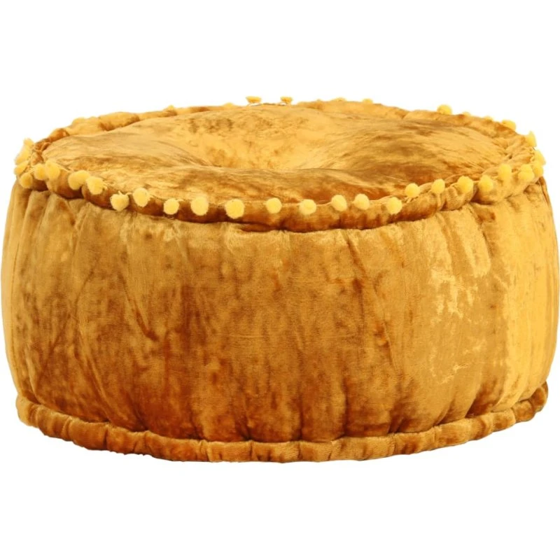 Rund velourpuf 40x20 cm – sennepsgul