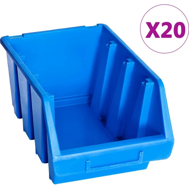 vidaXL stabelbare opbevaringskasser 20 stk. blå (plast)
