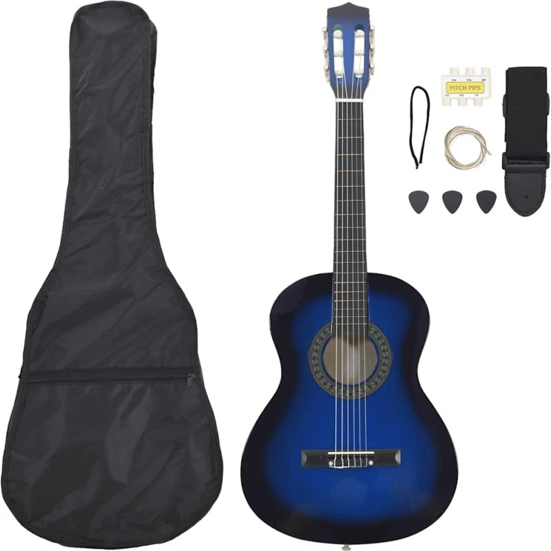 vidaXL klassisk guitarsæt 3/4 (36") 8 dele blå