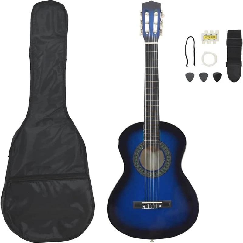 vidaXL klassisk guitarsæt 1/2 (34") blå – 8 dele