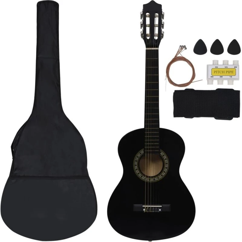 vidaXL klassisk guitarsæt 1/2 (34") 8 dele – sort