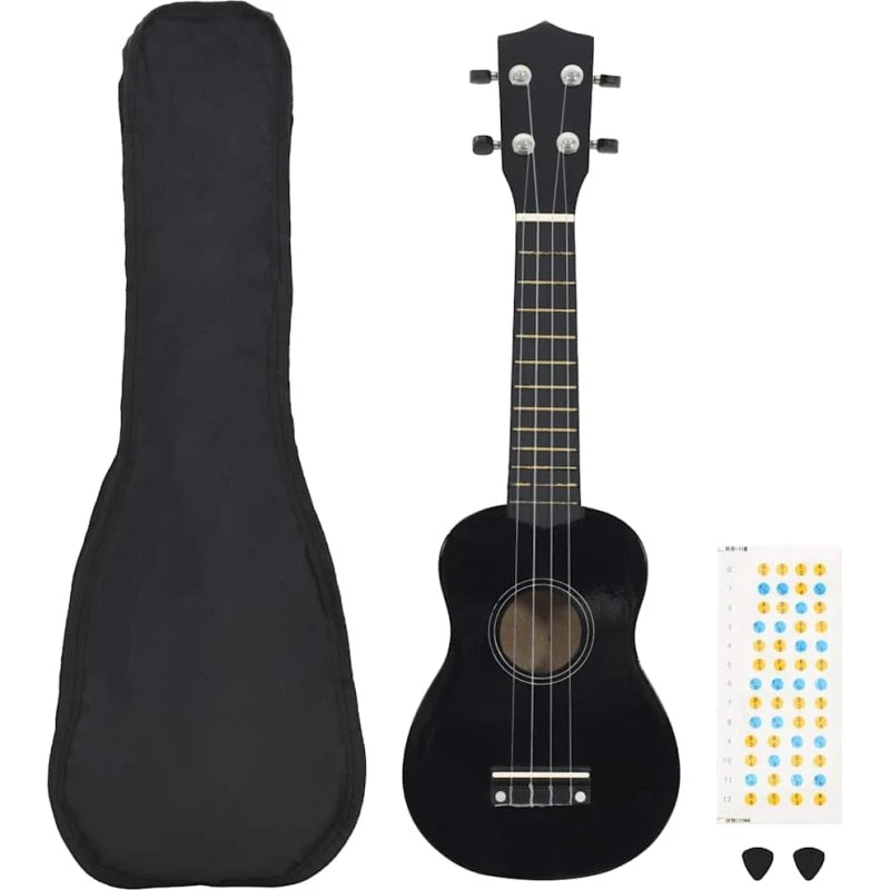 vidaXL ukulelesæt 23" sopran med taske – sort
