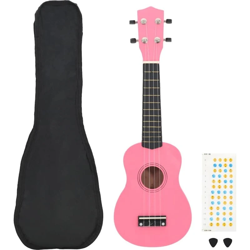 vidaXL ukulelesæt 23" sopran til børn, pink med taske
