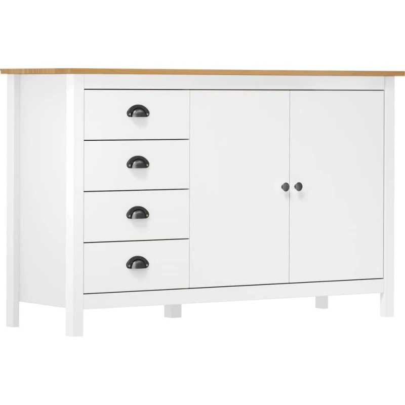 vidaXL Skænk Hill 130x40x80 cm massivt fyrretræ - Hvid/Honning