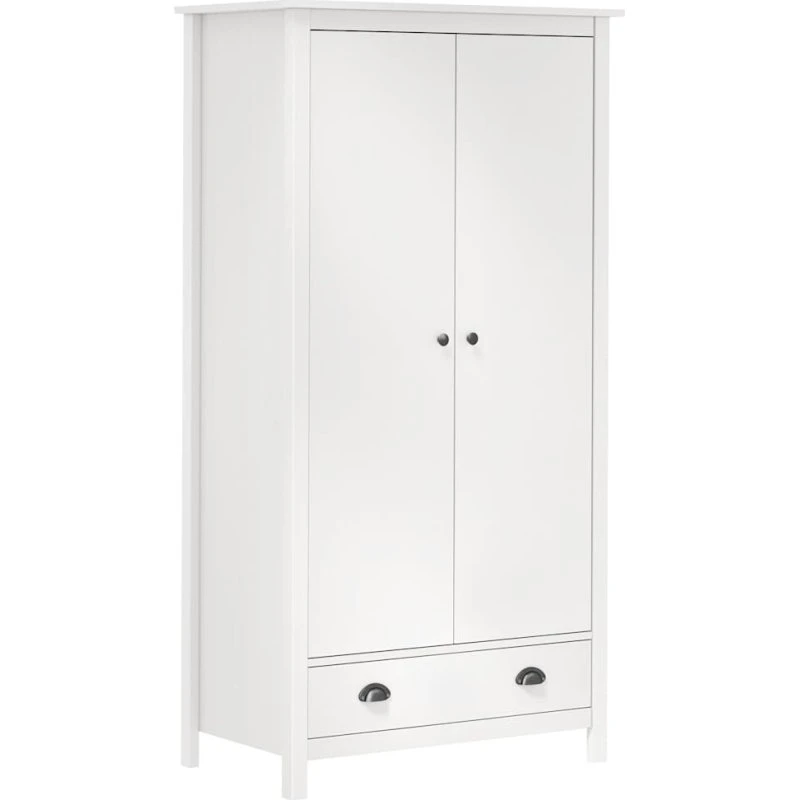 vidaXL klædeskab Hill 89x50x170 cm 2 låger hvid massivt fyrretræ