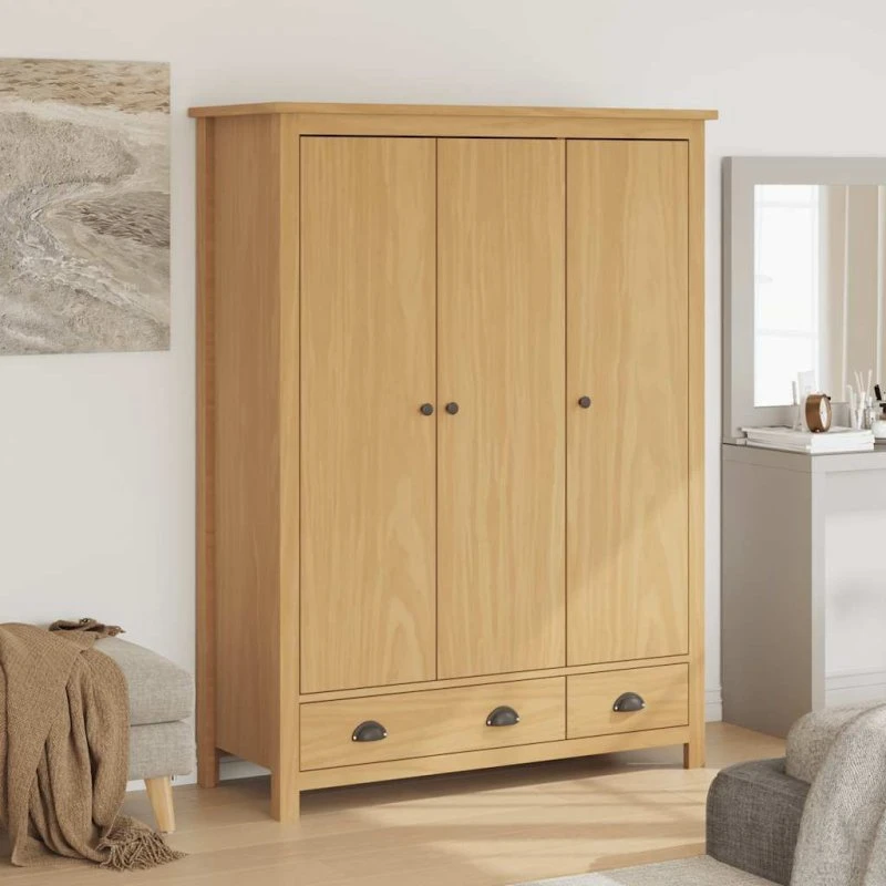 vidaXL Klædeskab Hill 3-låger 127x50x170 cm fyrretræ, brun