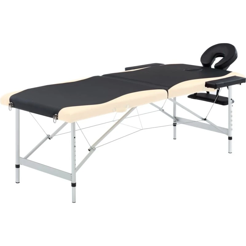 vidaXL sammenfoldeligt massagebord 2-zoners aluminium sort/beige