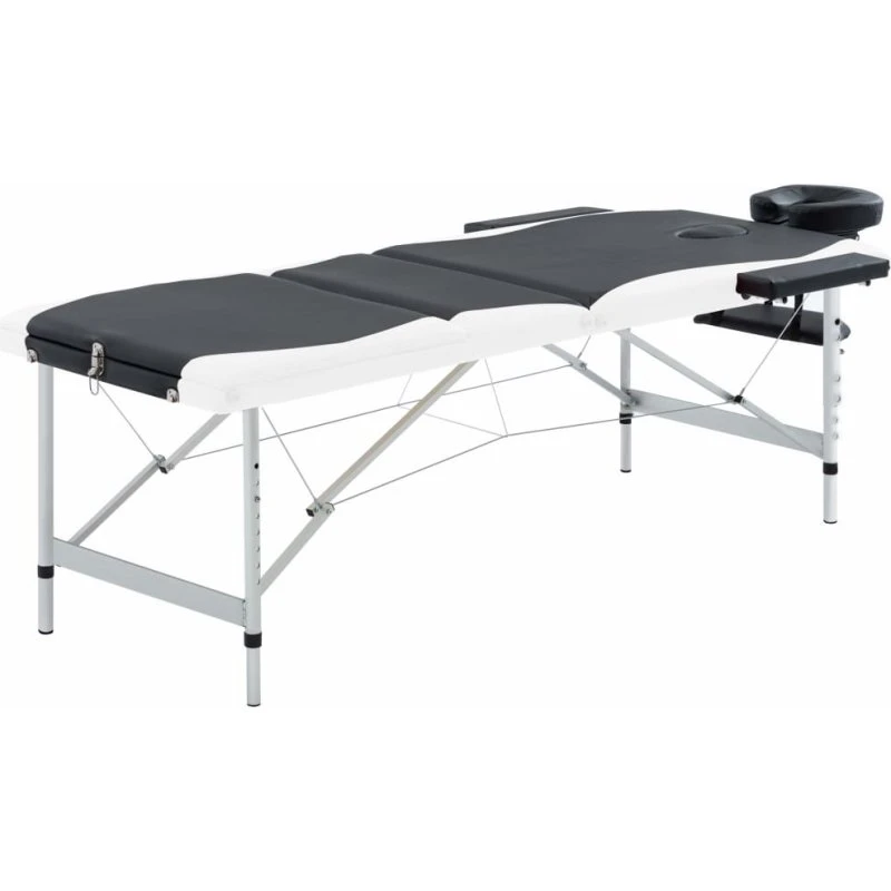 vidaXL sammenfoldeligt 3-zoners massagebord (aluminium) sort/hvid