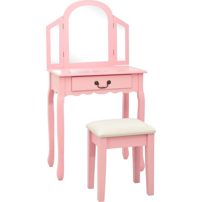 vidaXL kosmetikbord med taburet 65x36x128 cm kejsertræ MDF pink