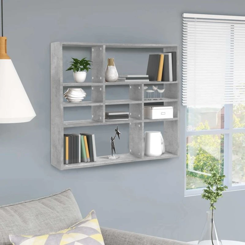vidaXL væghylde 90x16x78 cm konstrueret træ - betongrå