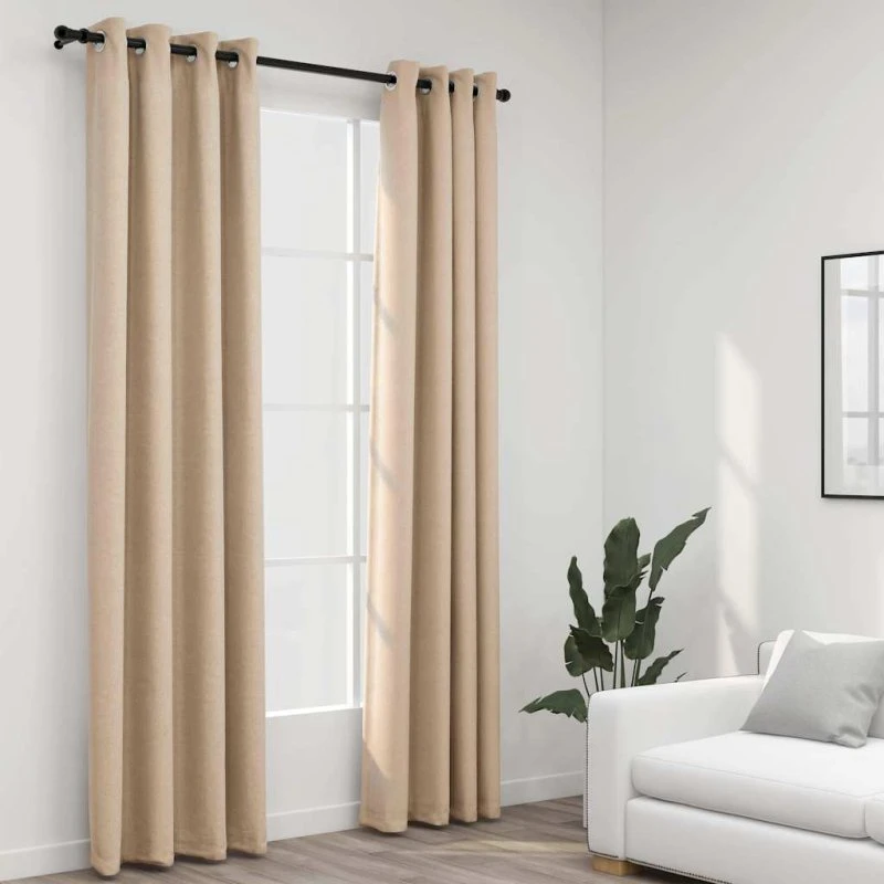 vidaXL mørklægningsgardiner med øjer 2 stk, hør-look 140x245 cm beige