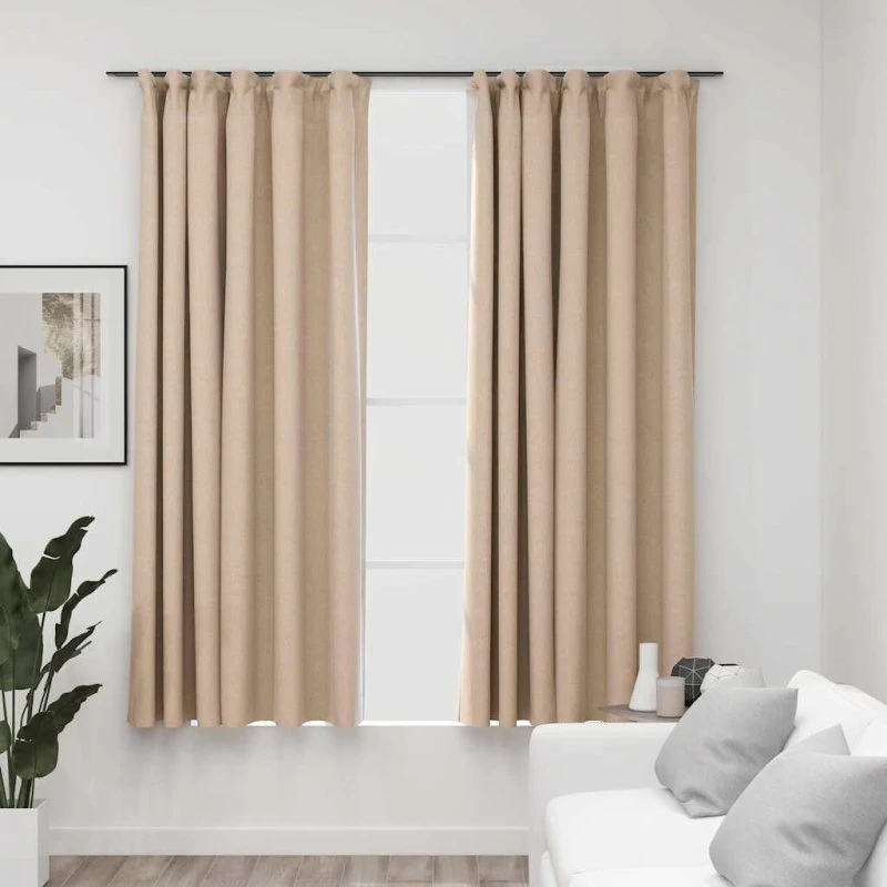 vidaXL mørklægningsgardiner hør-look 2 stk. 140x175 cm beige