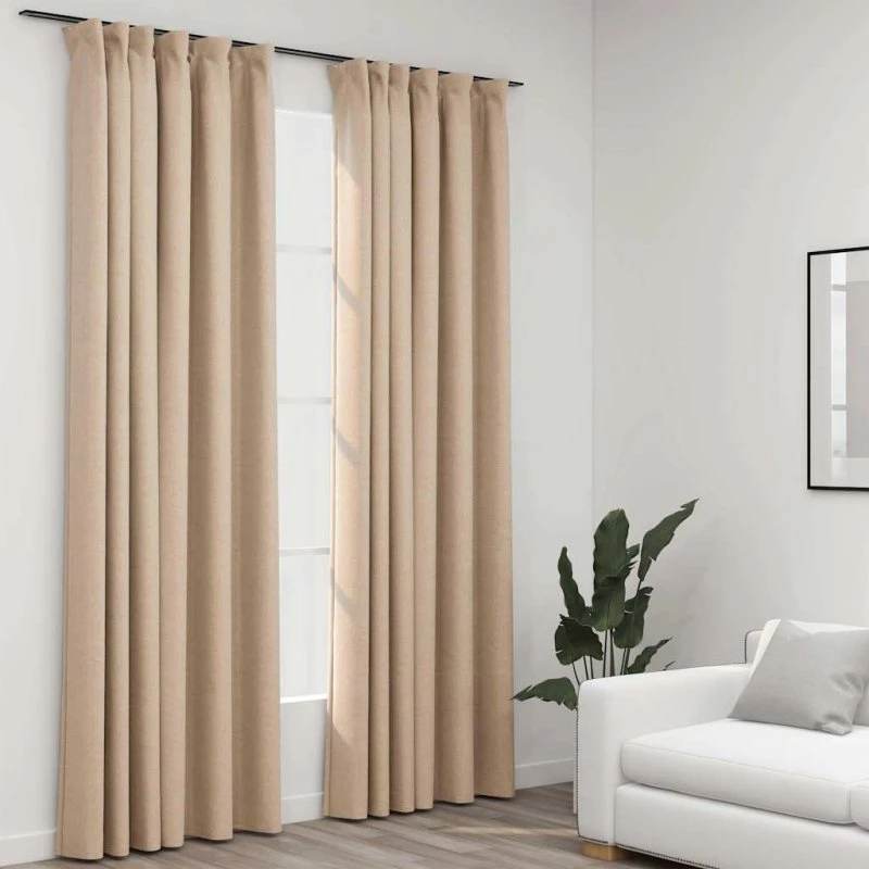 vidaXL mørklægningsgardiner 2 stk hør-look 140x245 cm beige