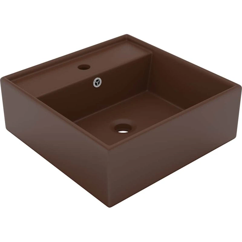 vidaXL luksus håndvask med overløb 41x41 cm keramik, firkantet mat mørkebrun