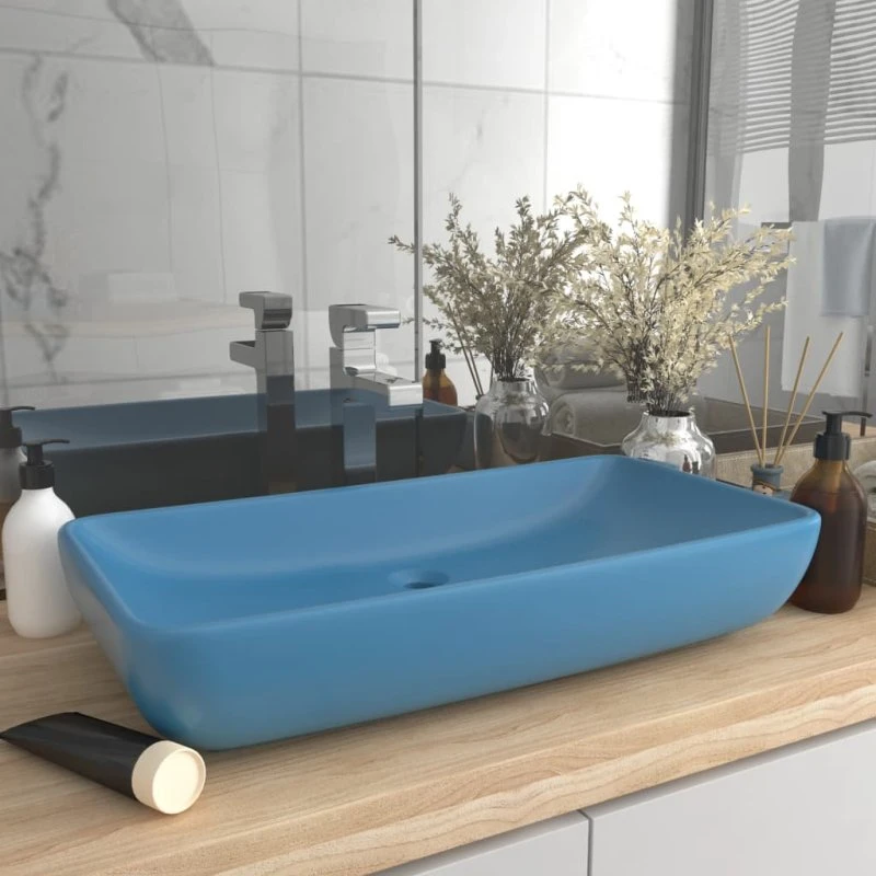vidaXL håndvask 71x38 cm rektangulær keramik, mat lyseblå
